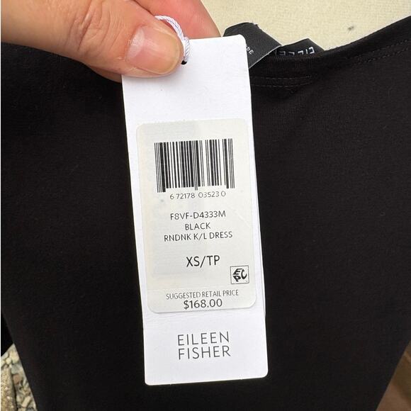 New NWT Eileen Fisher Black Round Neck Viscose Asymmetrical Midi Dress - XS - Picture 7 of 8